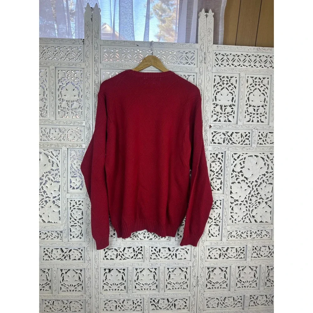 IZOD Red Diamond Argyle Chunky Crewneck Long Sleeve Grandpa Sweater Sz Large‎